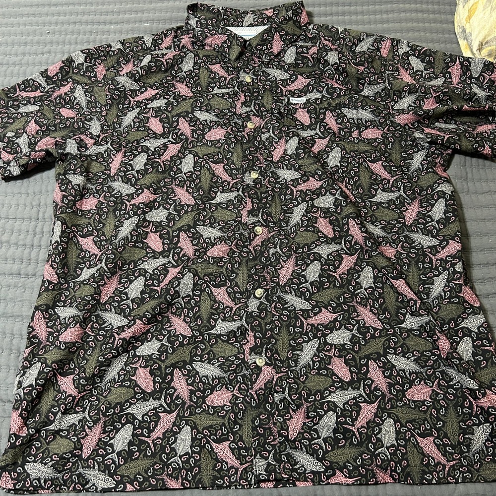 Columbia Sportswear‎ Mens XL TG Short Sleeve Button Up Shirt Marlin Fish Print